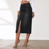 Retro Women's Midi Slit Denim Skirt