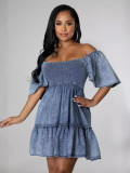 Summer Casual Off Shoulder Short-Sleeved Loose Denim Dress