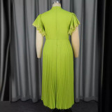 Fashion Elegant Green High Waist A-Line Pleated Formal Party Dress