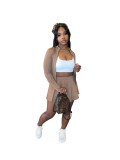 Women's Sports Casual Tight Fitting Slim Waist Long Sleeve Top Mini Skirt Two-Piece Set