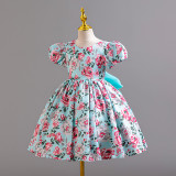 Girls Floral Bow Princess Dress Children's Flower Party Dress
