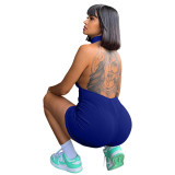 Women's Solid Color Halter Neck Sexy Low Back Short Jumpsuit
