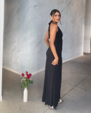 Summer Sexy Fashionable Halter Neck V-Neck Low Back Slit Long Dress