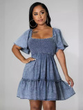 Summer Casual Off Shoulder Short-Sleeved Loose Denim Dress