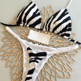 Printed Braided Two Pieces Swimsuit Sexy Triangle Thong Bikini Set