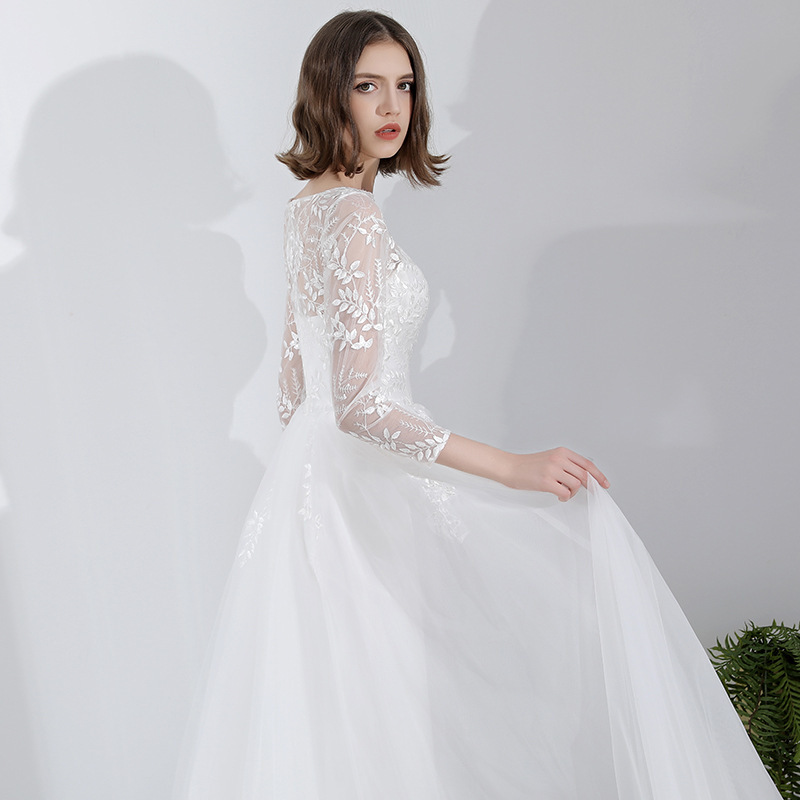 Luxury Embroidered Long Sleeve Bride Wedding Dress(Process Time Need 5-7 Days)