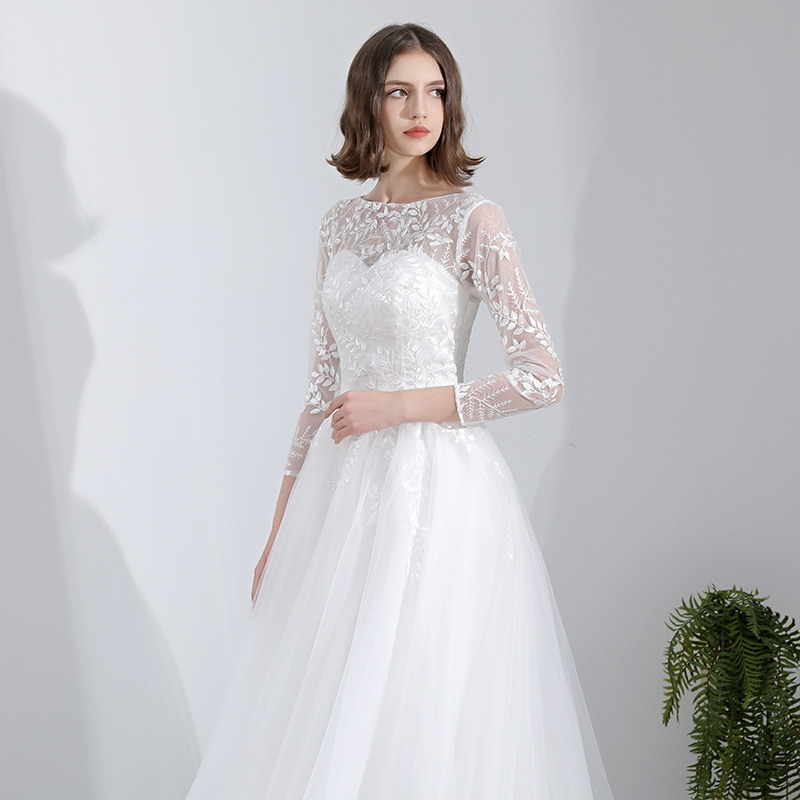 Luxury Embroidered Long Sleeve Bride Wedding Dress(Process Time Need 5-7 Days)