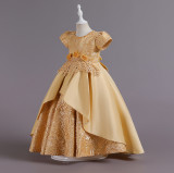 Girls' Dresses Children's Satin Embroidered Princess Dress