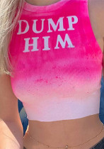 Women's Summer Letter Print Pink Tie-Dye Sexy Sleeveless Crop Vest Women's Summer Letter Print Pink Tie-Dye Sexy Sleeveless Crop Vest