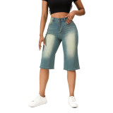 Trendy Women's Spring Summer Straight Loose Denim Midi Pants