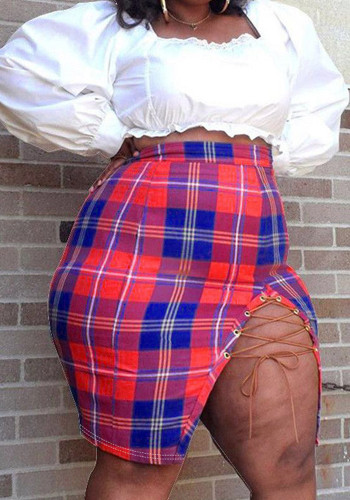 Fashion Summer Printed Lace-Up Slim Sexy Plus Size Skirt