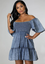 Summer Casual Off Shoulder Short-Sleeved Loose Denim Dress Summer Casual Off Shoulder Short-Sleeved Loose Denim Dress