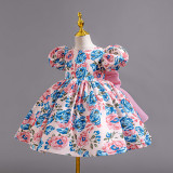 Girls Floral Bow Princess Dress Children's Flower Party Dress