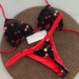 Printed Braided Two Pieces Swimsuit Sexy Triangle Thong Bikini Set