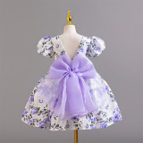 Girls Floral Bow Princess Dress Children's Flower Party Dress