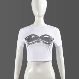 Women's Round Neck Fashion Print Sexy Slim Fit T-Shirt Tops