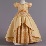 Girls' Dresses Children's Satin Embroidered Princess Dress
