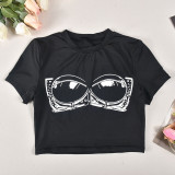 Women's Round Neck Fashion Print Sexy Slim Fit T-Shirt Tops