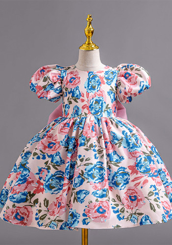 Girls Floral Bow Princess Dress Children's Flower Party Dress