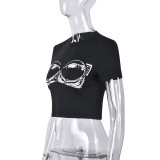 Women's Round Neck Fashion Print Sexy Slim Fit T-Shirt Tops