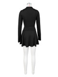 Women's Sports Casual Tight Fitting Slim Waist Long Sleeve Top Mini Skirt Two-Piece Set