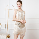 Elegant Sleeveless Tassels Sequined Formal Party Dress