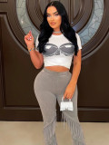 Women's Round Neck Fashion Print Sexy Slim Fit T-Shirt Tops