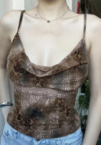 Animal Print Low-Cut Sexy Slim Strap Vest