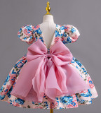 Girls Floral Bow Princess Dress Children's Flower Party Dress