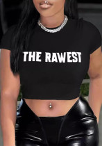 Women's Letter Print Short Sleeve Crop T-Shirt