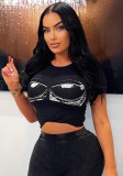 Women's Round Neck Fashion Print Sexy Slim Fit T-Shirt Tops