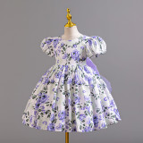 Girls Floral Bow Princess Dress Children's Flower Party Dress