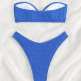 Solid Color Bikini Women Strapless Texture Two Pieces Swimsuit
