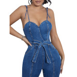 Women Casual Sexy Denim Slit Jumpsuit