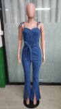 Women Casual Sexy Denim Slit Jumpsuit