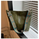 Women Solid PU-Leather Single Shoulder Handbag Single Shoulder Crossbody Bucket Bag