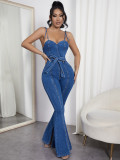 Women Casual Sexy Denim Slit Jumpsuit