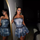 Summer Women tie-dye print Strapless Dress