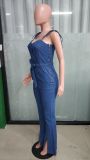 Women Casual Sexy Denim Slit Jumpsuit