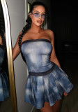 Summer Women tie-dye print Strapless Dress