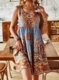 Women Summer Printed Sleeveless V-neck Holidays Print Dress
