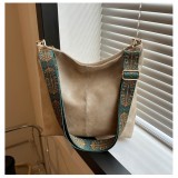 Women Solid PU-Leather Single Shoulder Handbag Single Shoulder Crossbody Bucket Bag