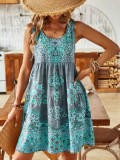 Women Summer Printed Sleeveless V-neck Holidays Print Dress