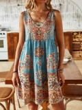 Women Summer Printed Sleeveless V-neck Holidays Print Dress
