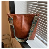 Women Solid PU-Leather Single Shoulder Handbag Single Shoulder Crossbody Bucket Bag