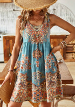 Women Summer Printed Sleeveless V-neck Holidays Print Dress Women Summer Printed Sleeveless V-neck Holidays Print Dress