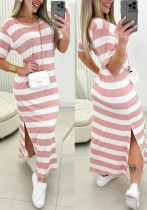 Women striped slit Casual Dress Women striped slit Casual Dress