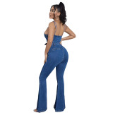 Women Casual Sexy Denim Slit Jumpsuit