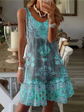 Women Summer Printed Sleeveless V-neck Holidays Print Dress