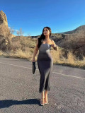Women Summer Sexy Strapless Gradient Maxi Dress